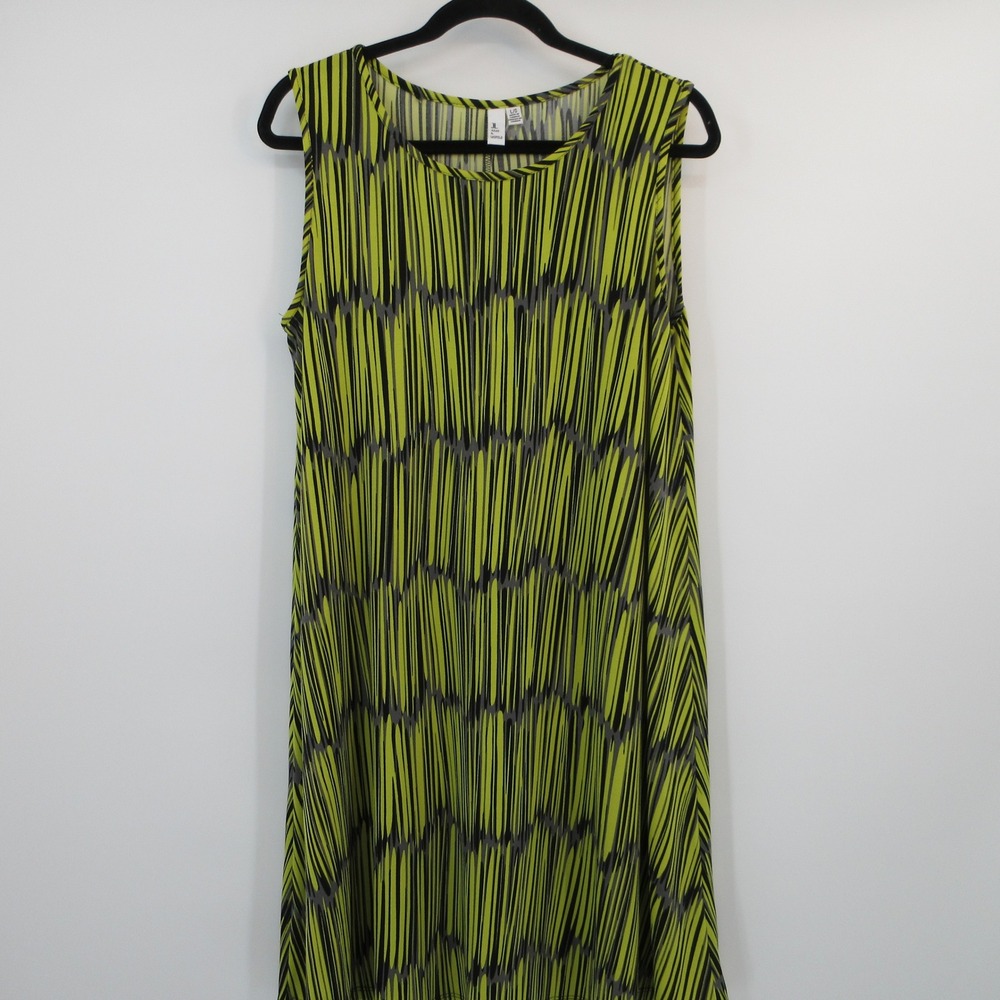 Jules & Leopold Womens Lime Green Black Abstract Geometric Shift Dress Large